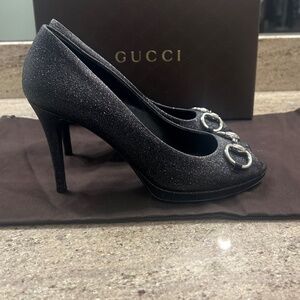 Gucci Stardust Nappa Charlotte Horsebit Peeptoe Heels Size 38